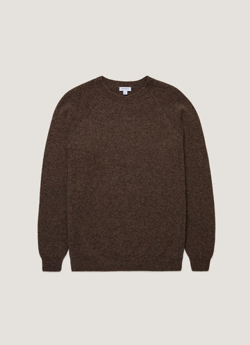 Men's Shetland Crew Neck Jumper in Bark