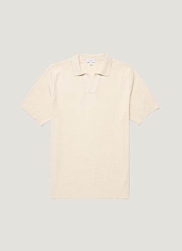 Men's Compact Mesh Knit Polo Shirt in Ecru
