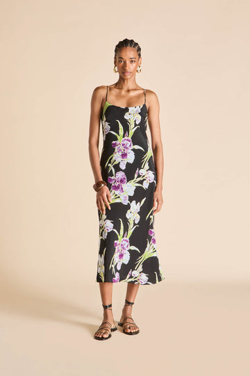 Artemis Moonglade Black Floral Dress in Silk Crêpe de Chine