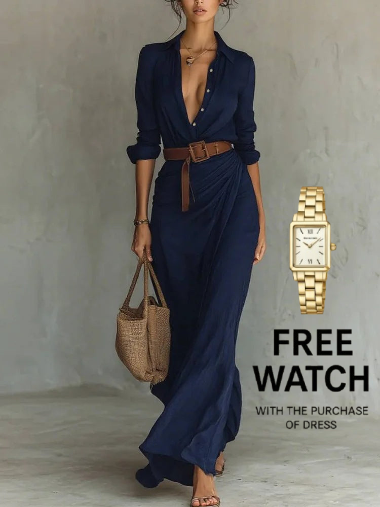 Lapel-Wrap Maxi Dress | Thames Tailor