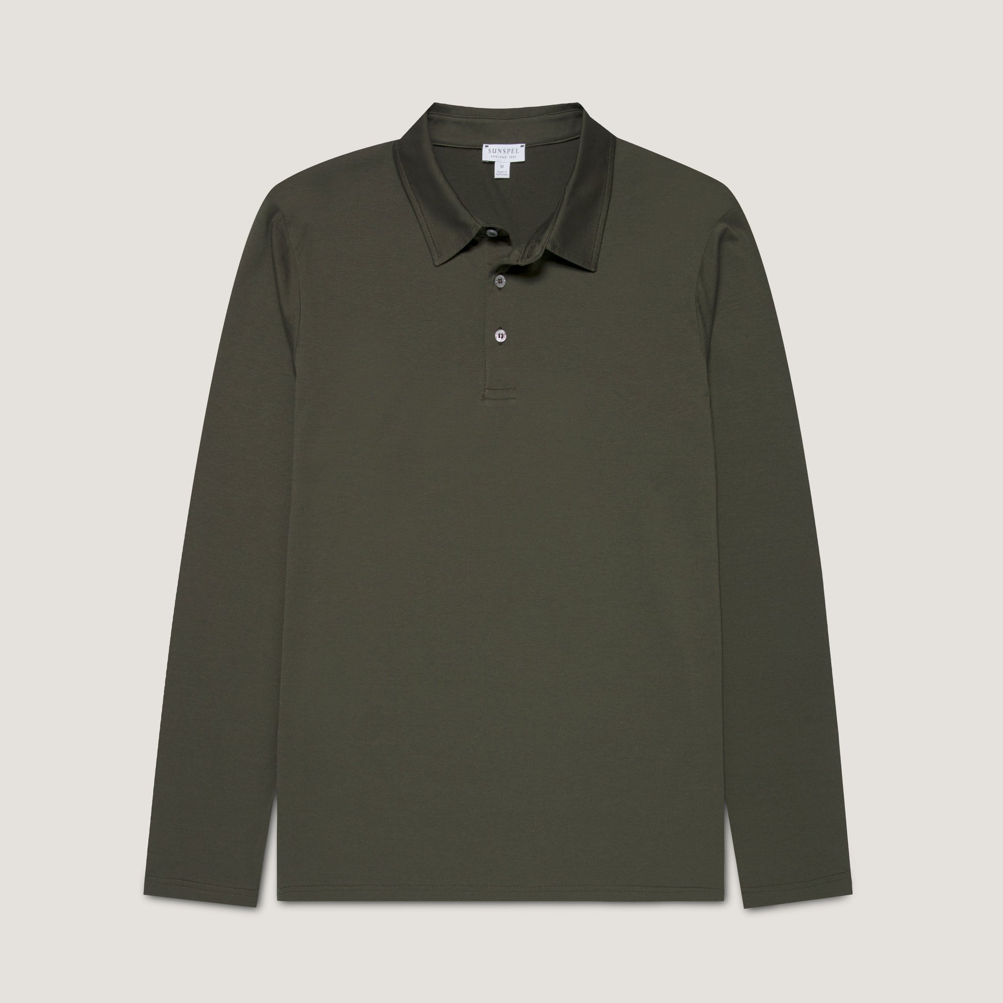 Men's Long Sleeve Classic Jersey Polo Shirt in Dark Green