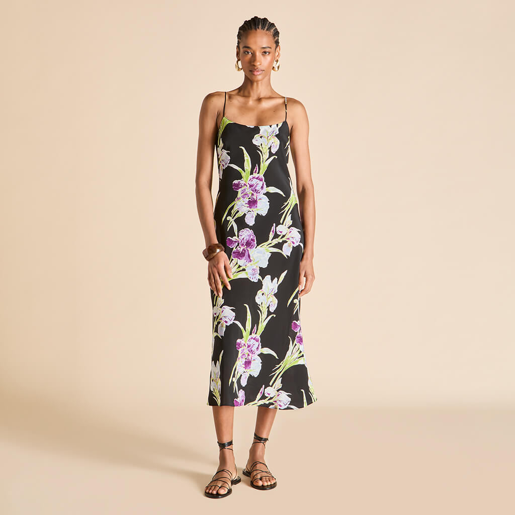 Artemis Moonglade Black Floral Dress in Silk Crêpe de Chine
