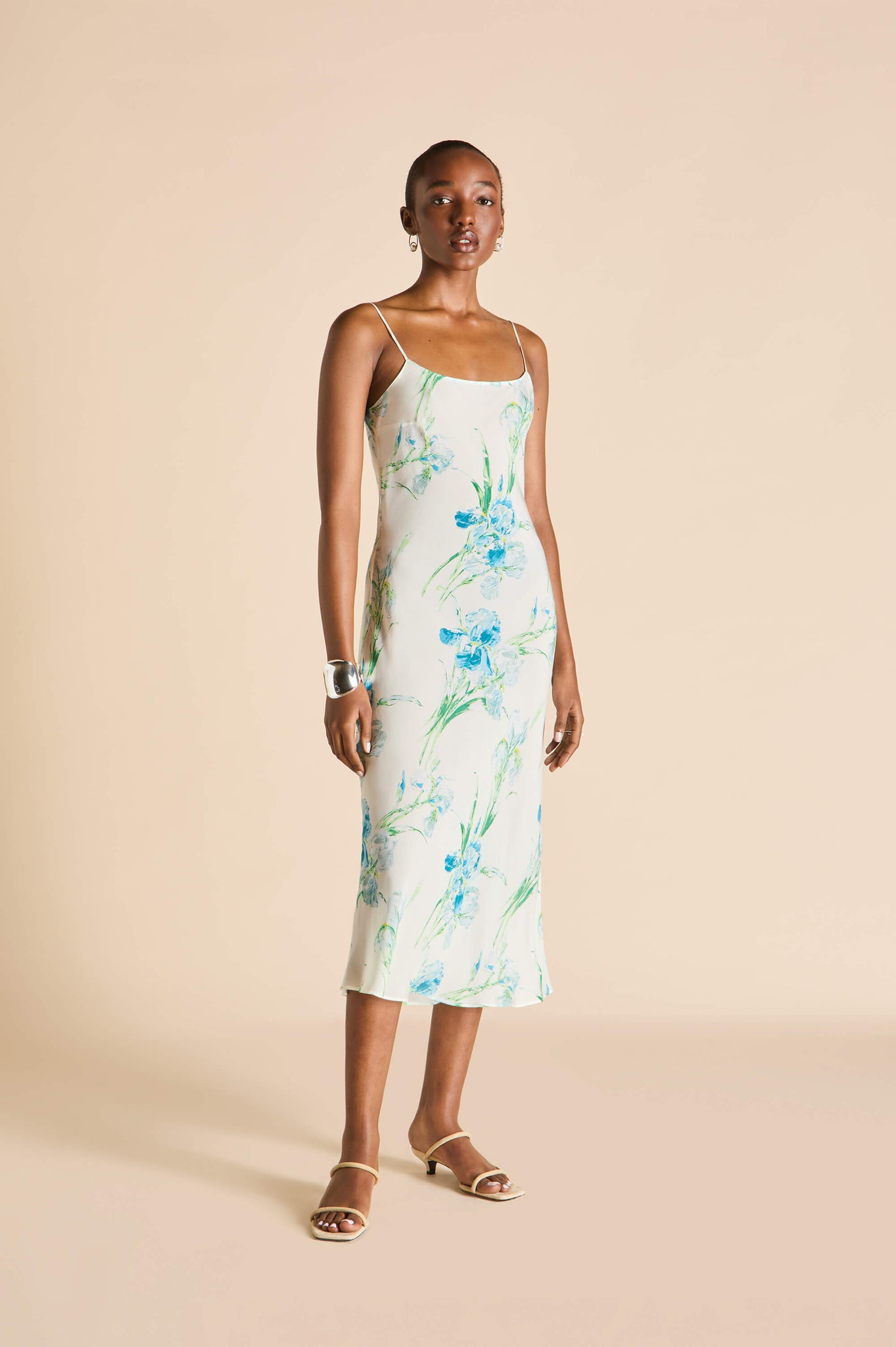 Artemis Samphire Ivory Floral Dress in Silk-Chiffon