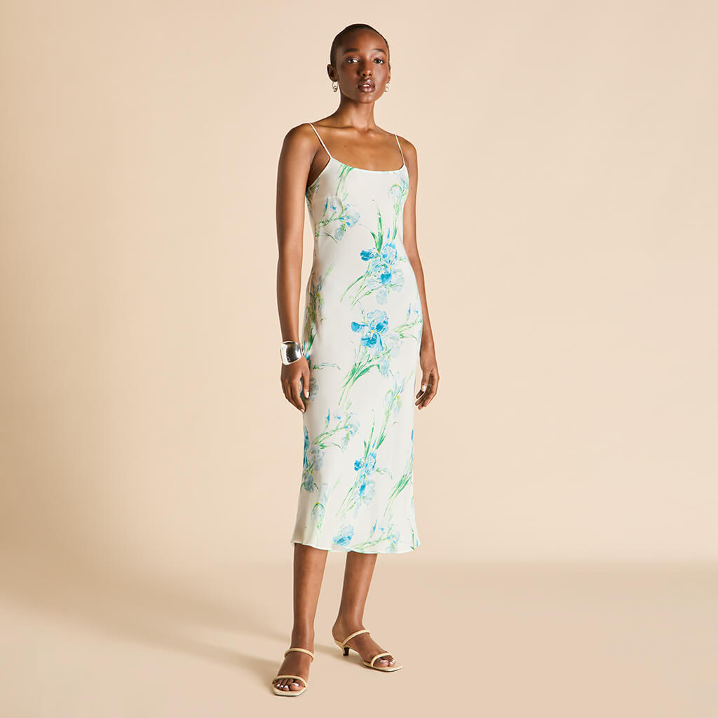 Artemis Samphire Ivory Floral Dress in Silk-Chiffon