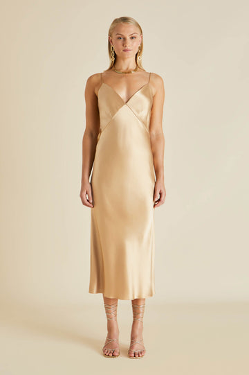 Issa Caramel Slip Dress in Silk Satin