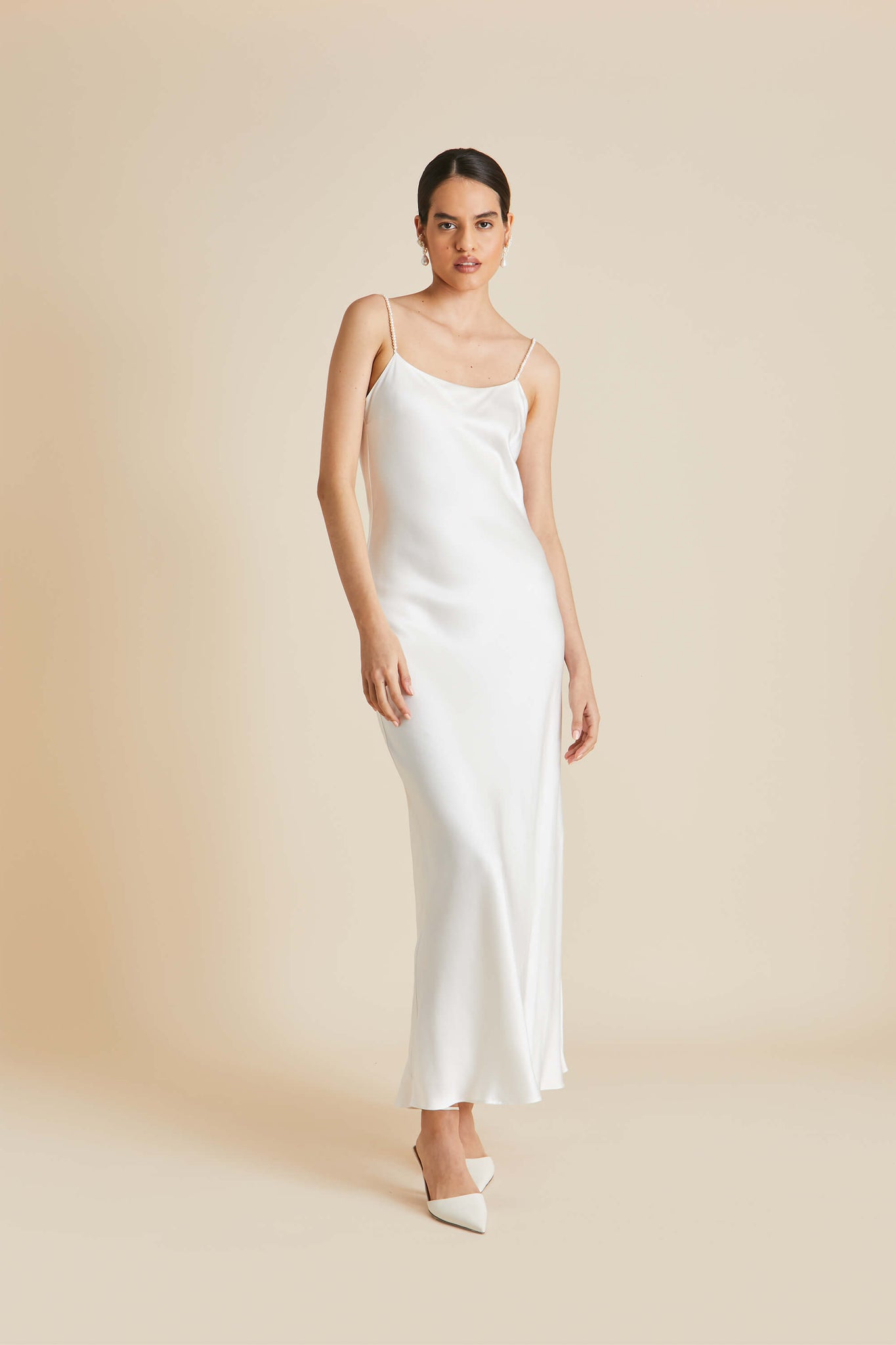 Olympia Ivory Pearl Slip Dress in Silk Satin