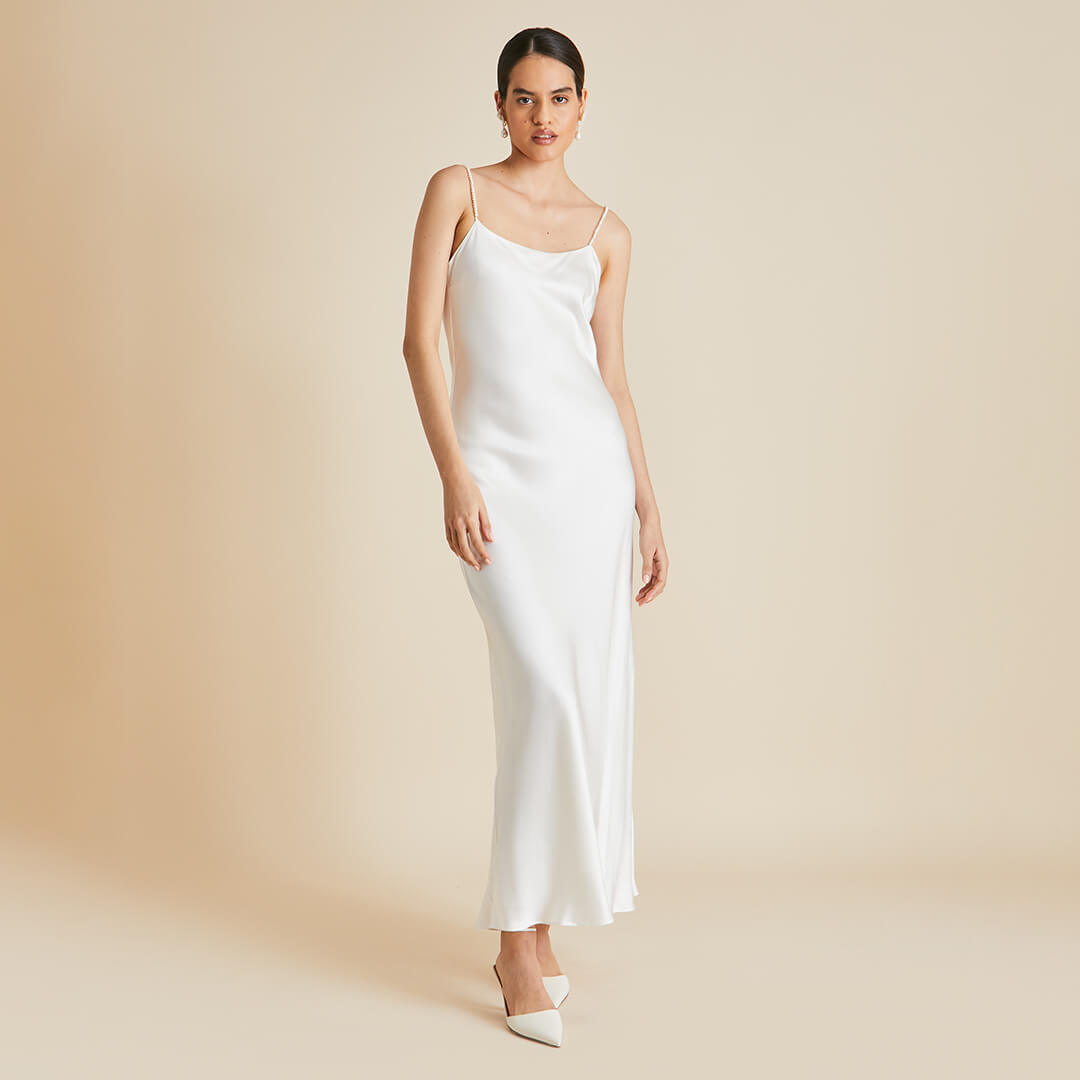 Olympia Ivory Pearl Slip Dress in Silk Satin