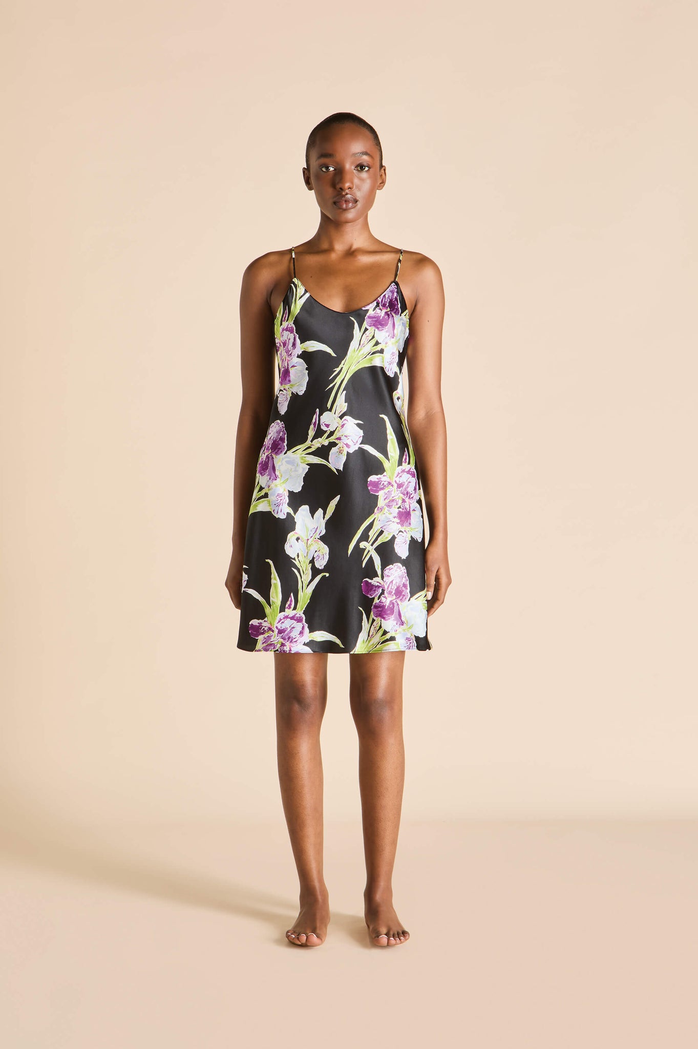 Venus Athena Black Floral Dress in Silk Satin