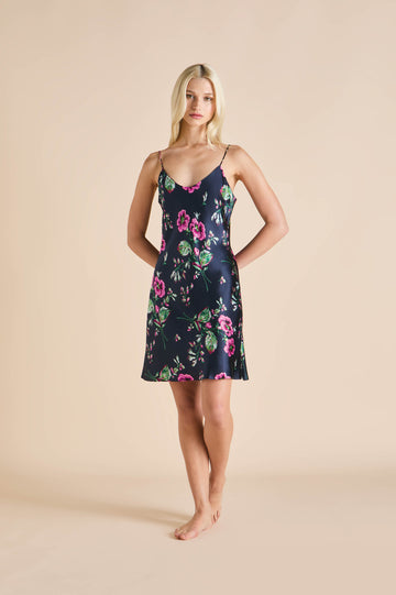 Venus Madison Navy Floral Slip Dress in Silk Satin