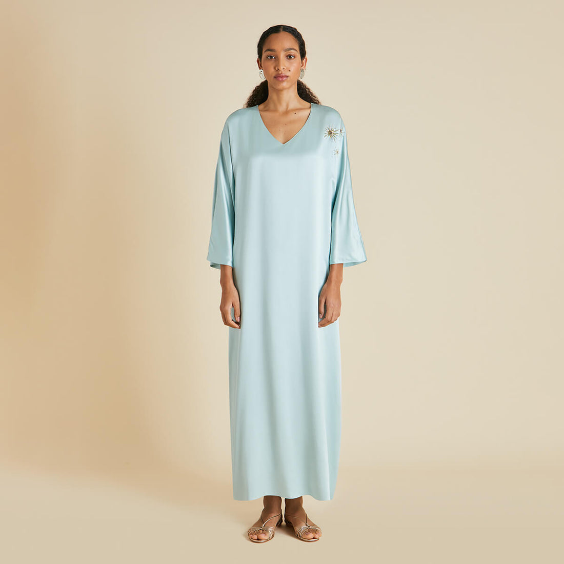 Vreeland Incantation Blue Embellished Dress in Sandwashed Silk